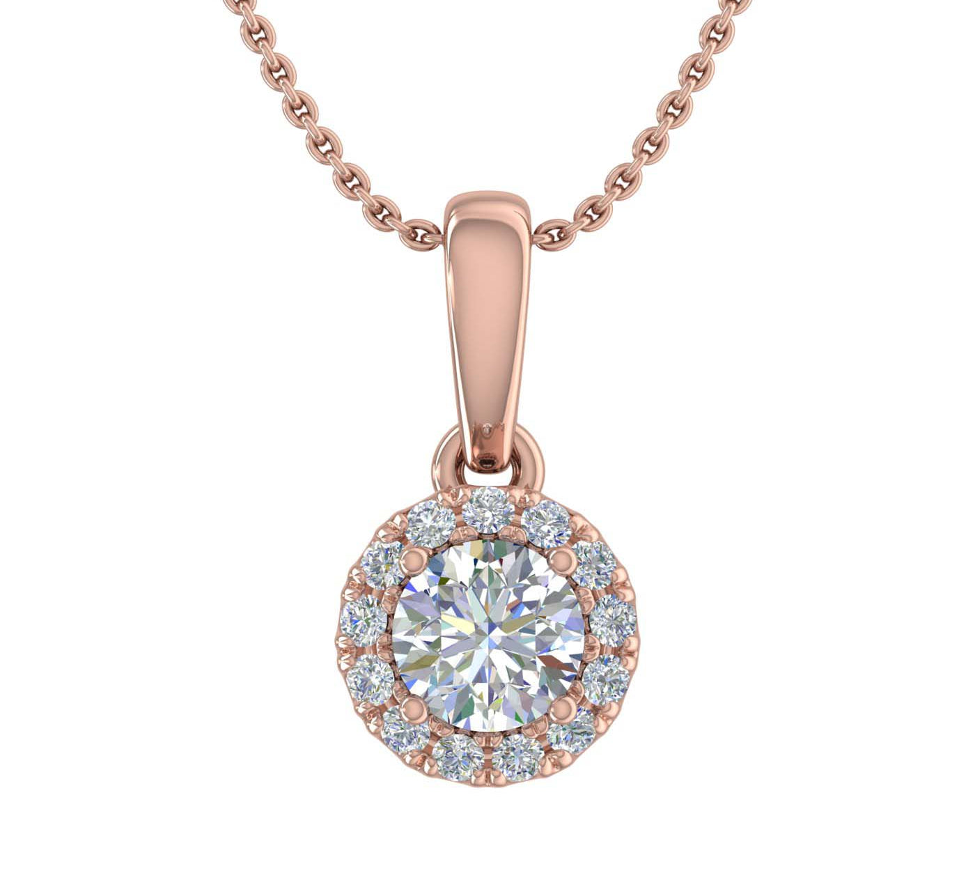 1/3 Carat Diamond Halo Pendant Necklace in Gold (Silver Cable Chain)