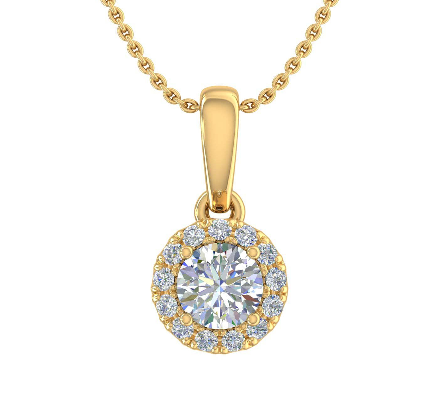 1/3 Carat Diamond Halo Pendant Necklace in Gold (Silver Cable Chain) - IGI Certified