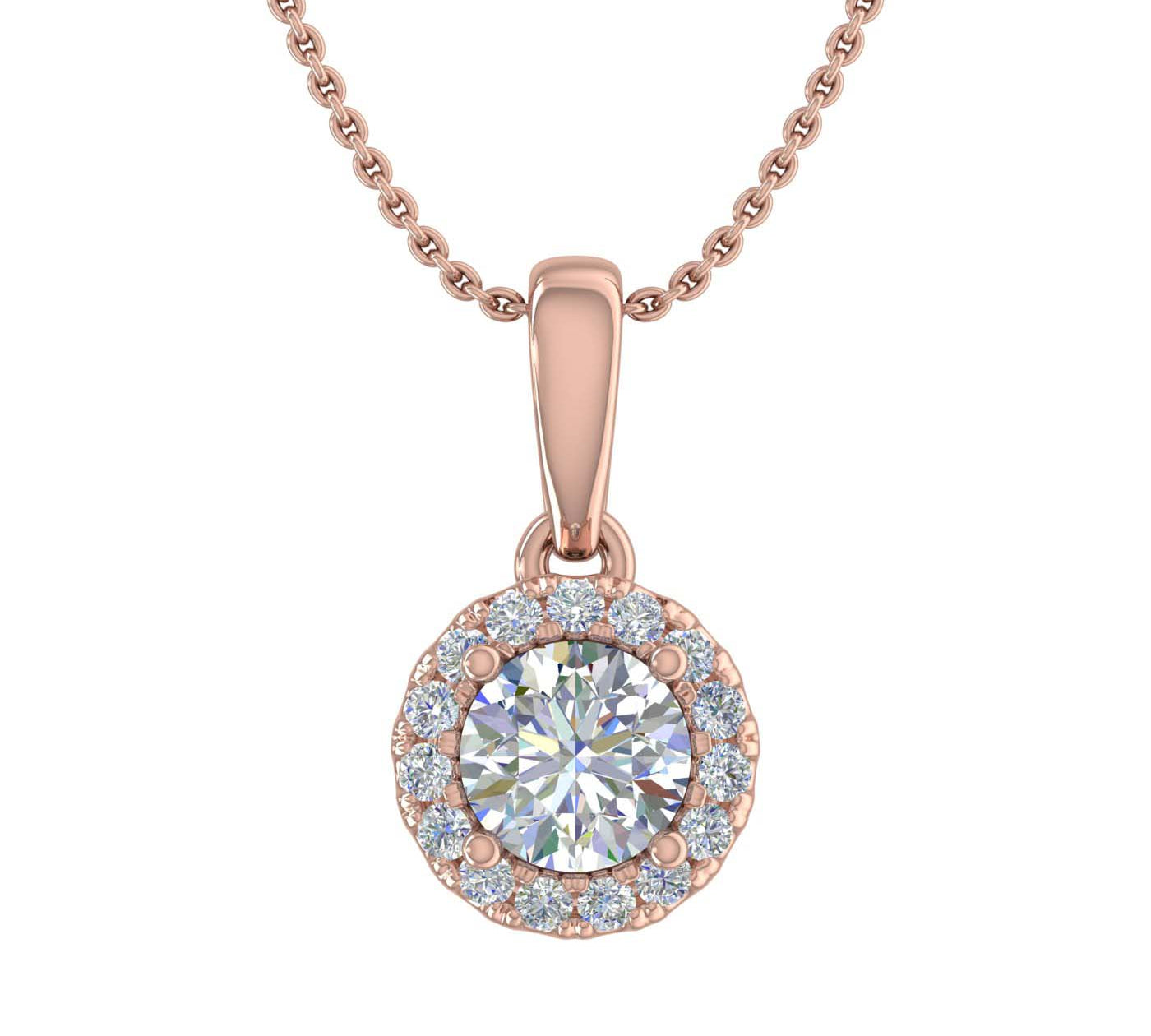 1/2 Carat Diamond Halo Pendant Necklace in Gold (Silver Cable Chain) - IGI Certified