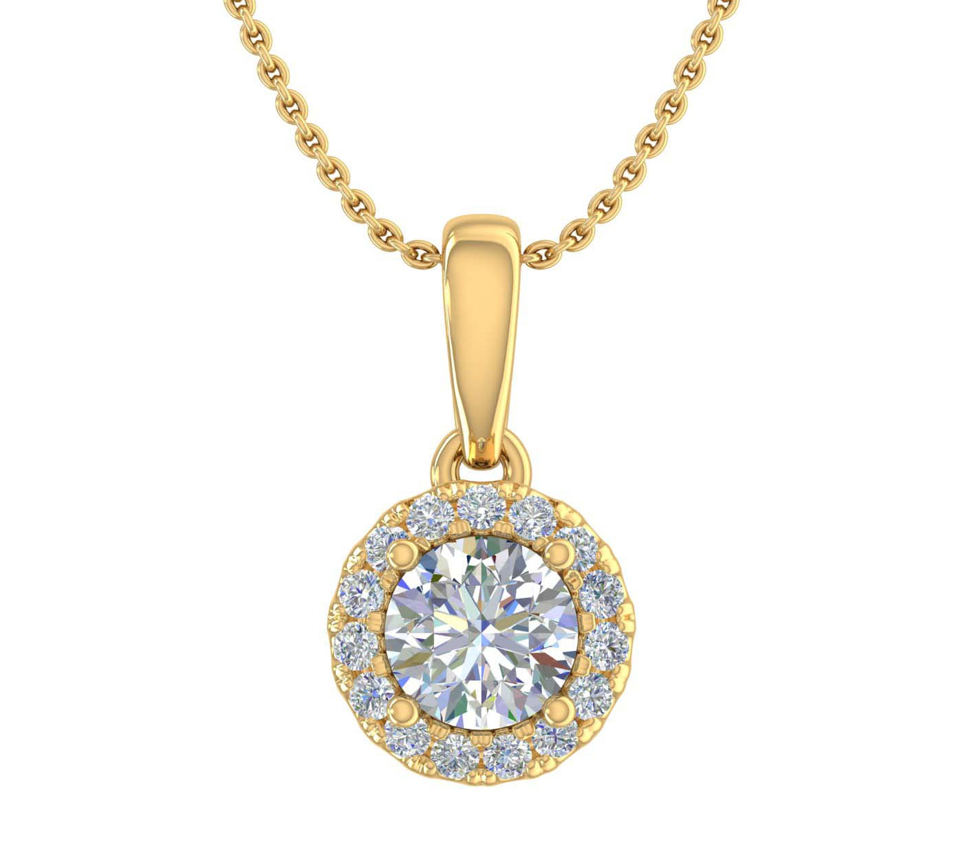 1/2 Carat Diamond Halo Pendant Necklace in Gold (Silver Cable Chain) - IGI Certified