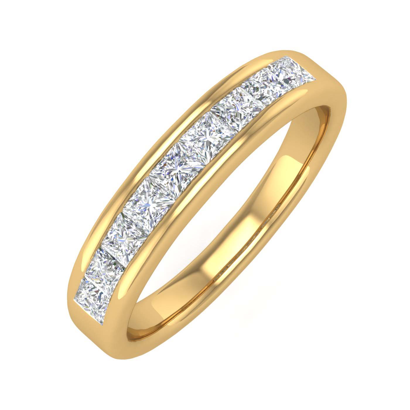 1/2 Carat Channel Set Princess Cut Diamond Wedding Band Ring in Gold - Preview 10