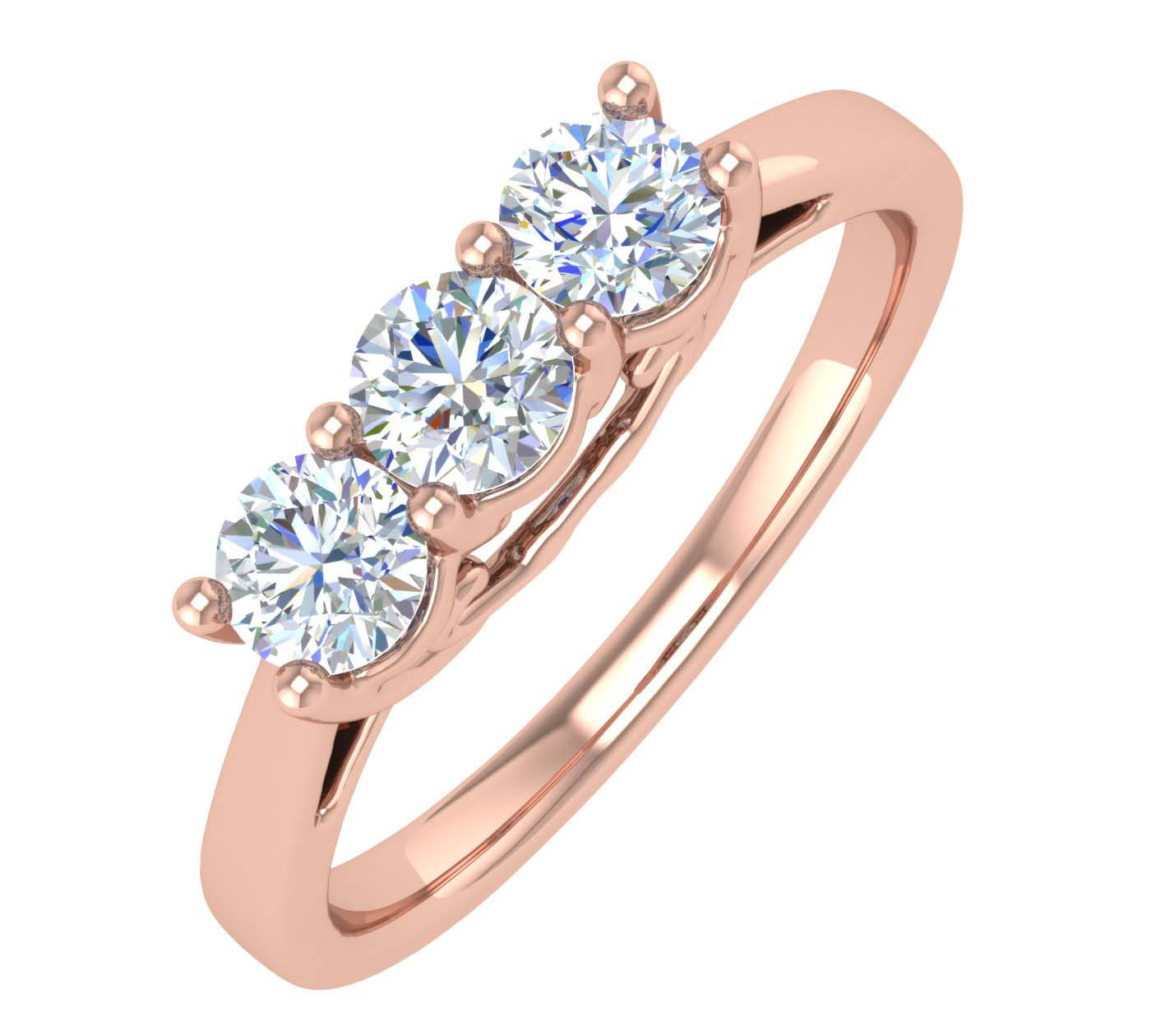 3/4 Carat 3-Stone Diamond Engagement Ring Band in Gold - IGI Certified