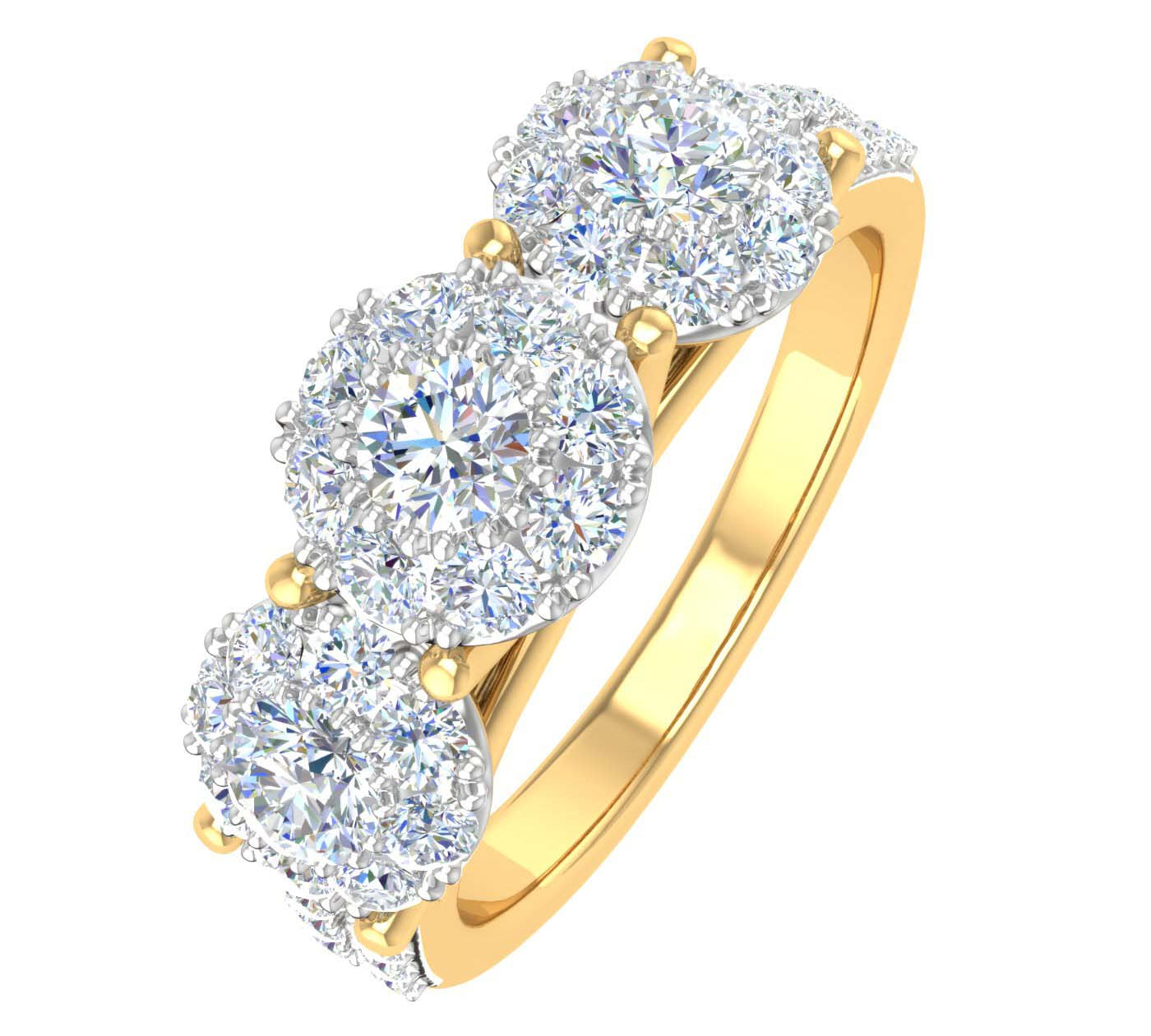 1 Carat 3-Stone Prong Set Diamond Engagement Ring in Gold - IGI Certified