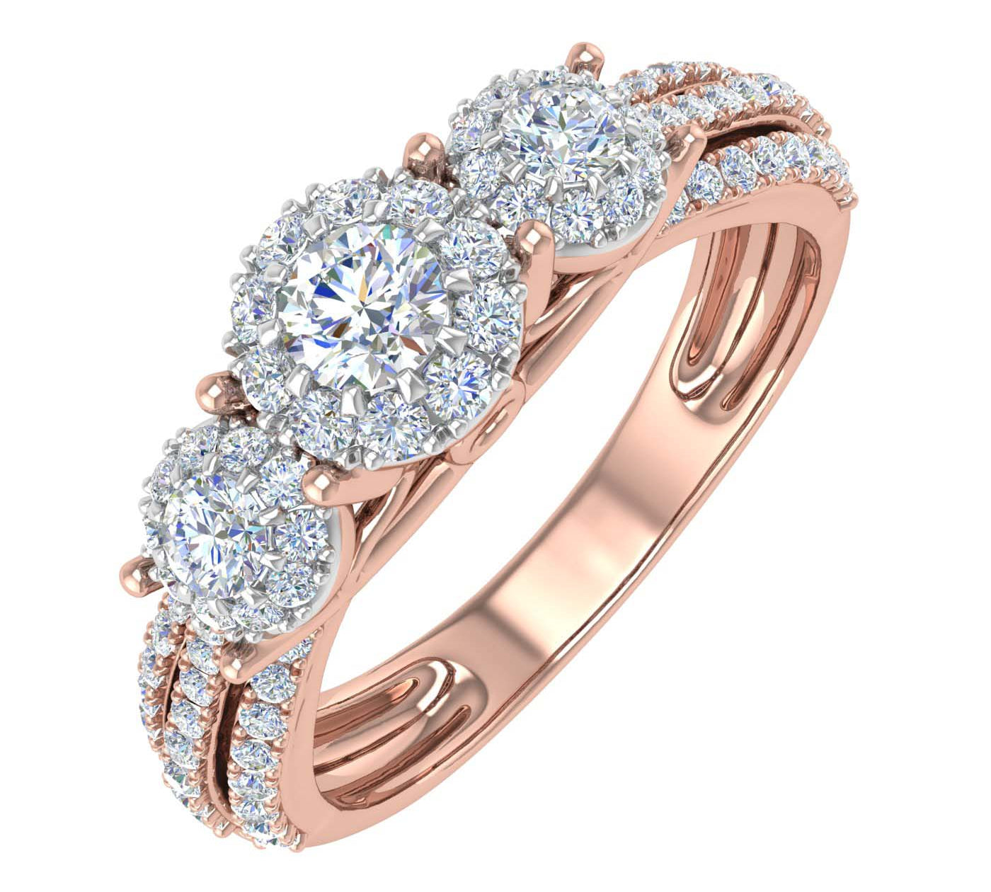 3/4 Carat 3-Stone Diamond Engagement Ring in Gold - IGI Certified