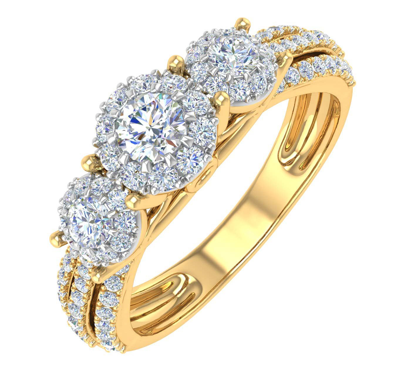 3/4 Carat 3-Stone Diamond Engagement Ring in Gold - IGI Certified