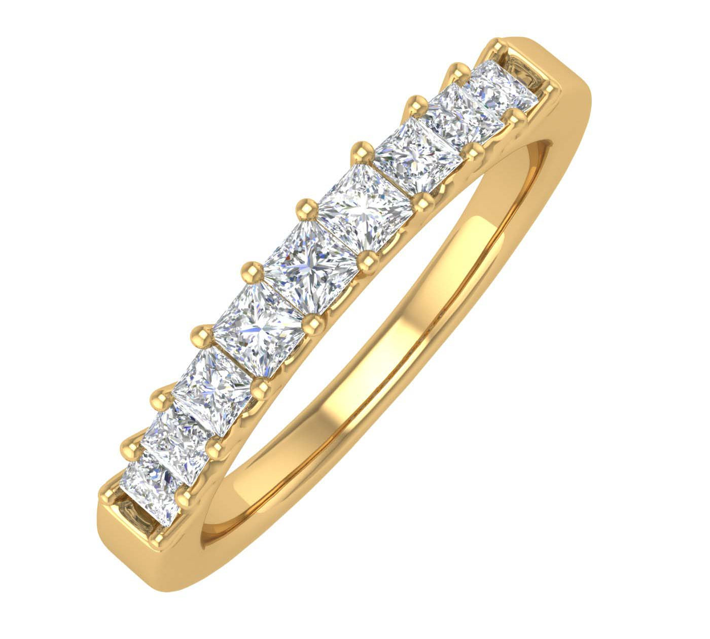 1/2 Carat Princess Cut Diamond Wedding Band Ring in Gold - IGI Certified