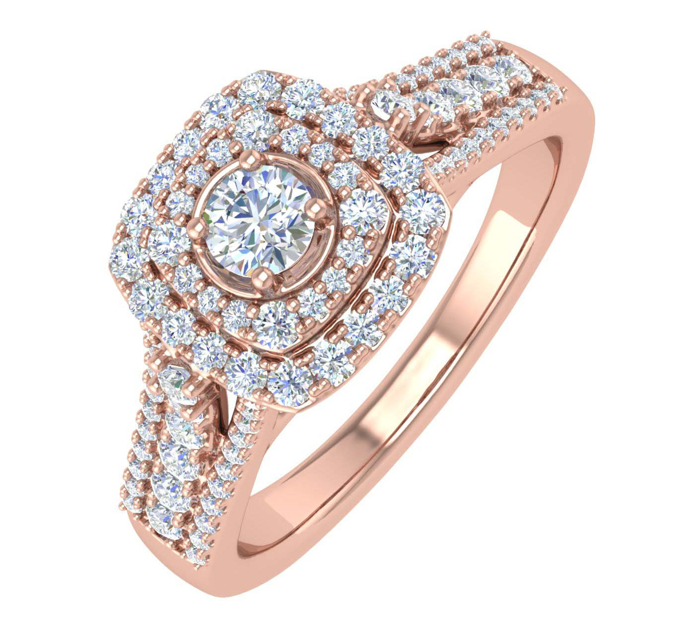 1/2 Carat Cushion Shape Halo Diamond Engagement Ring in Gold