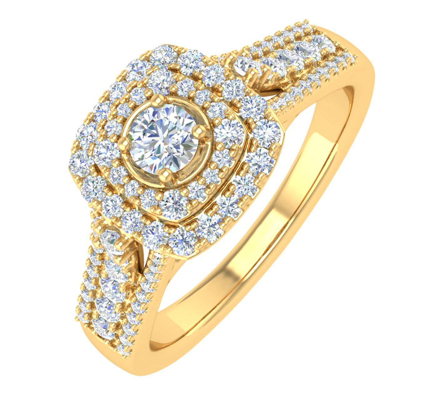 1/2 Carat Cushion Shape Halo Diamond Engagement Ring in Gold