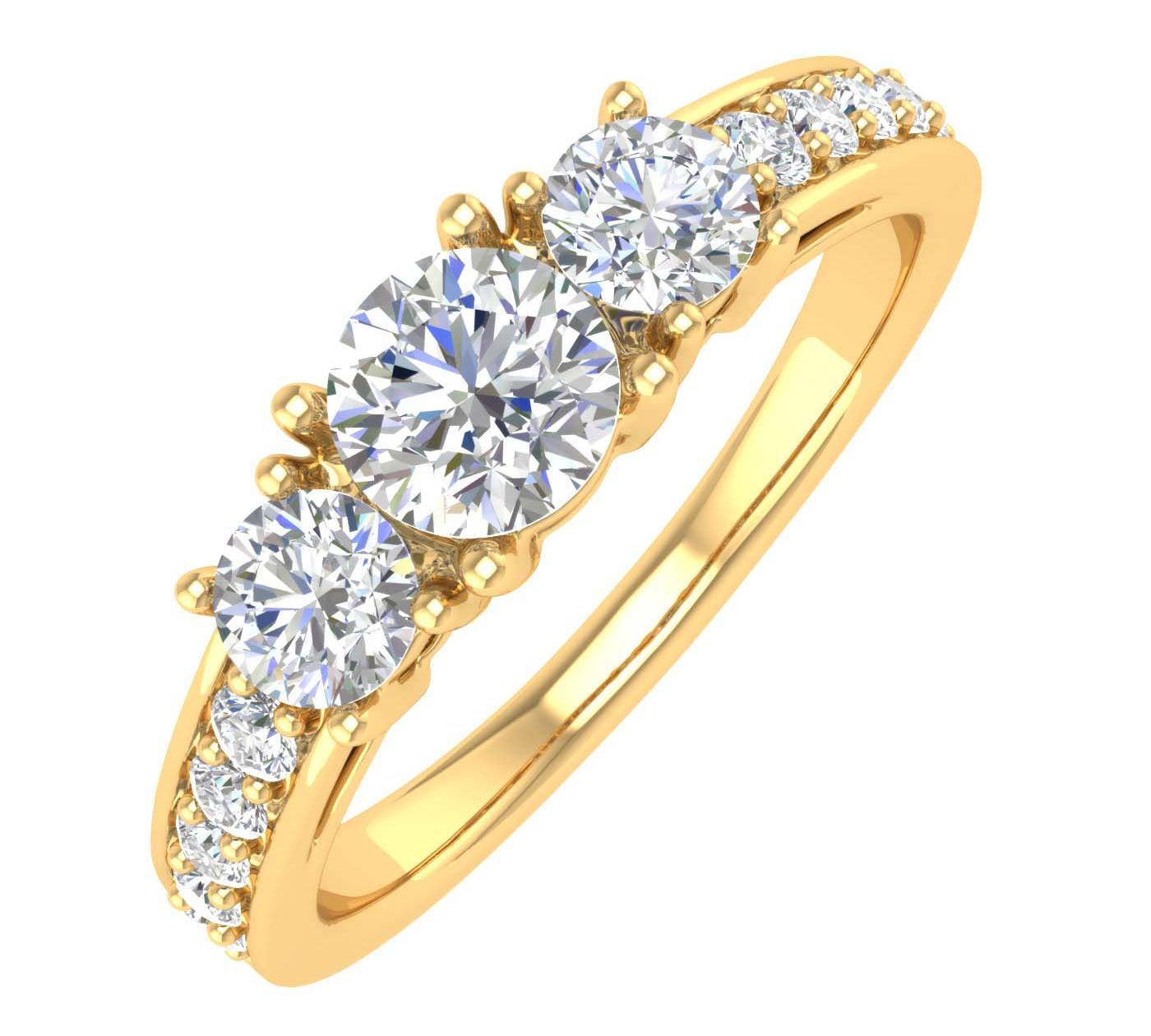 1 Carat (ctw) 3-Stone Diamond Engagement Ring in Gold - IGI Certified