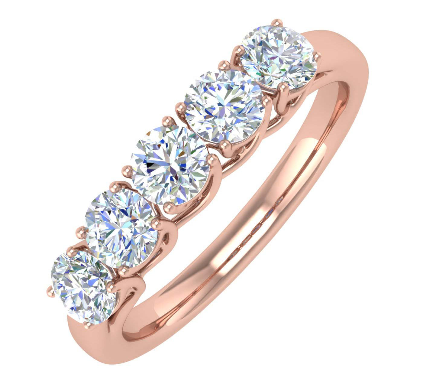 1 Carat 5-Stone Diamond Wedding Band Ring in Gold - IGI Certified