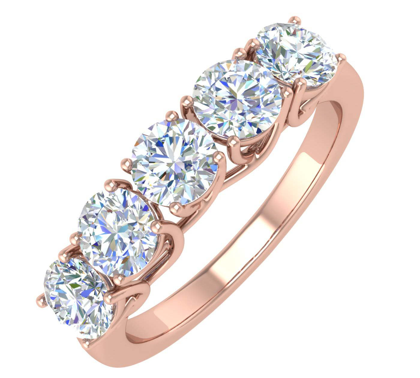 1 1/2 Carat 5-Stone Diamond Wedding Band Ring in Gold - IGI Certified