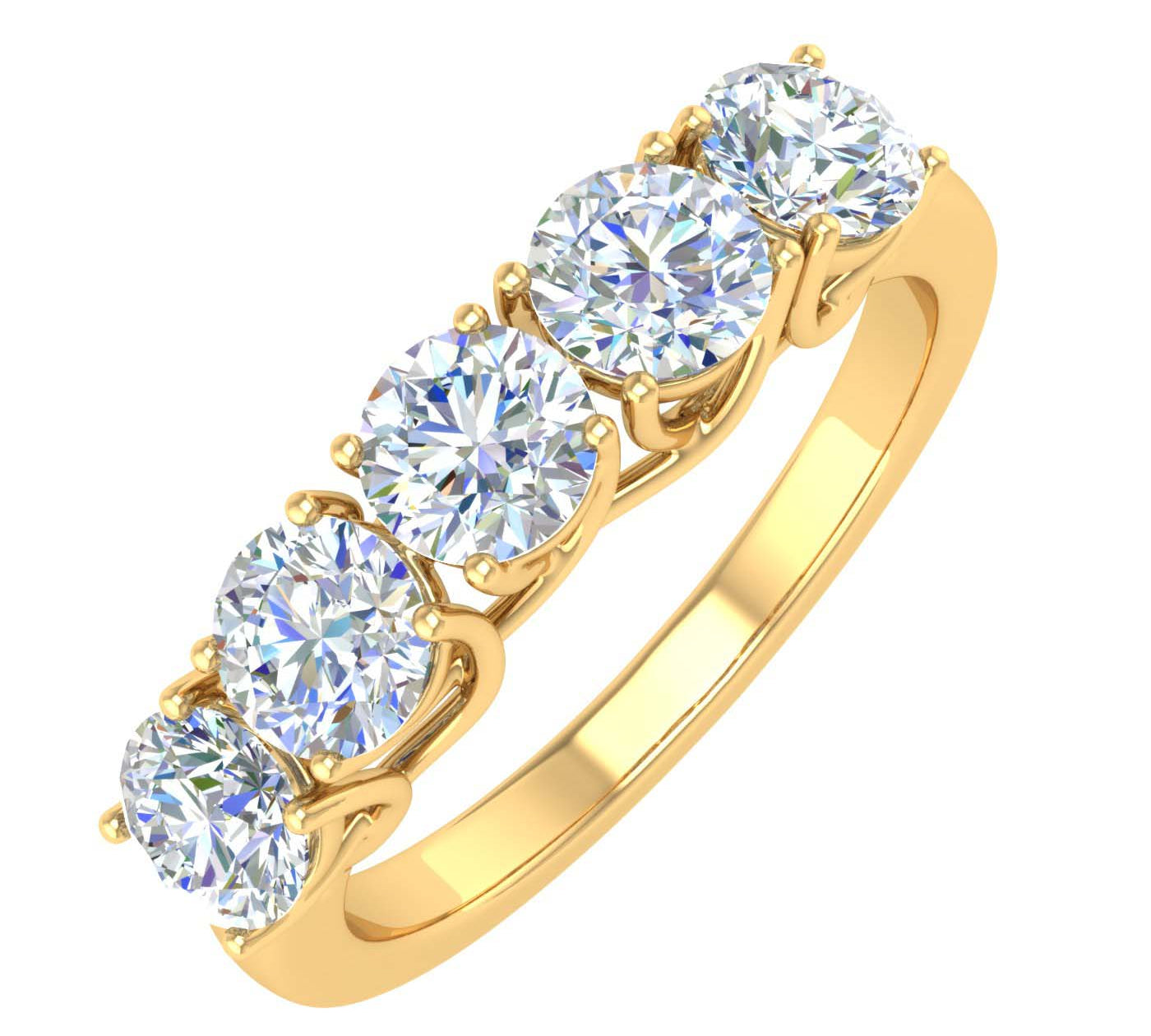 1 1/2 Carat 5-Stone Diamond Wedding Band Ring in Gold - IGI Certified