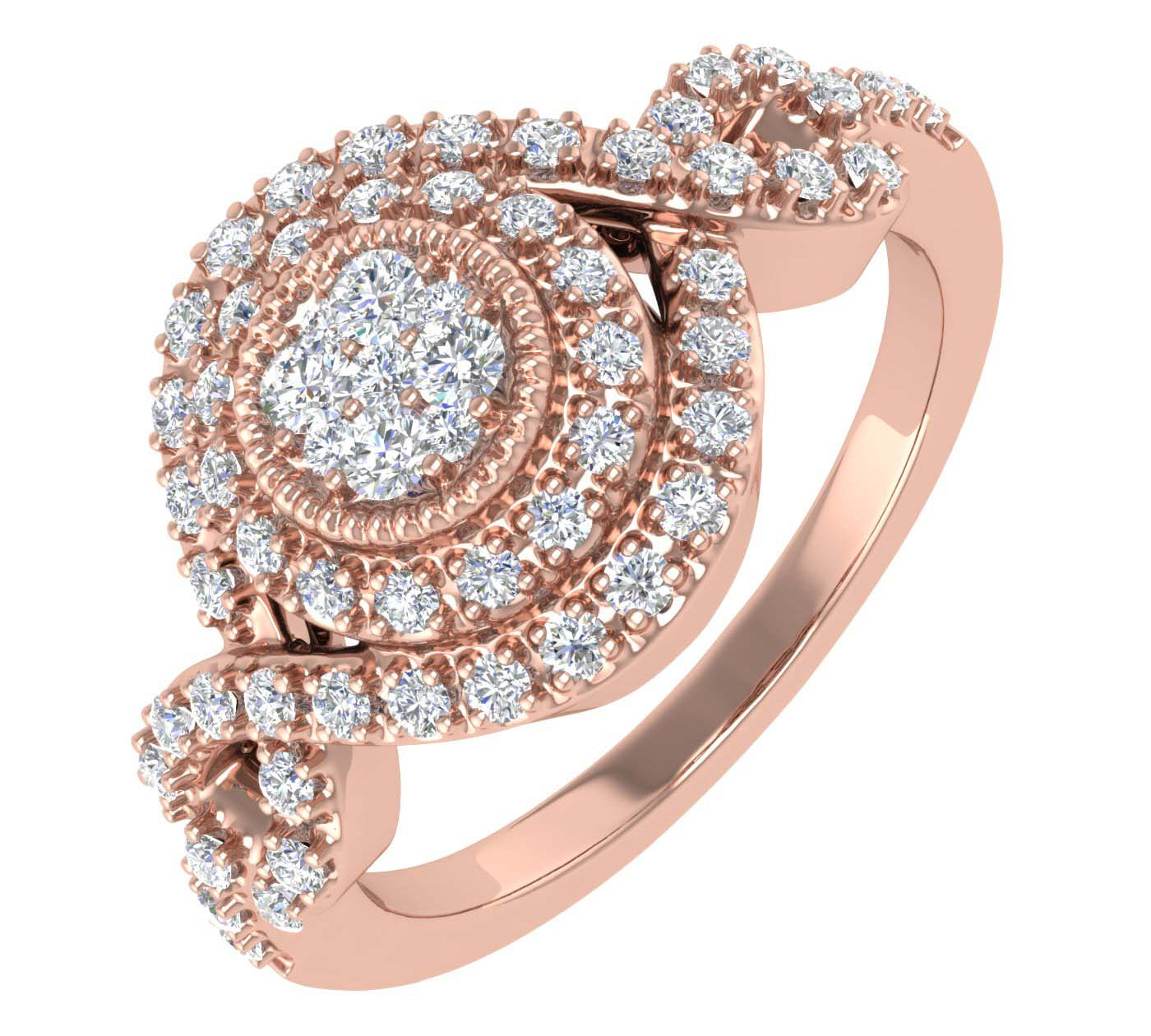 3/8 Carat Prong Set Diamond Twisted Halo Engagement Ring in Gold - IGI Certified