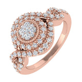 3/8 Carat Prong Set Diamond Twisted Halo Engagement Ring in Gold - IGI Certified
