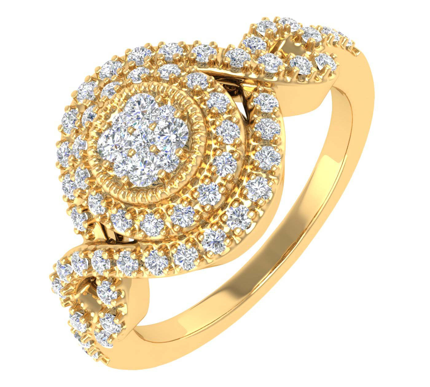 3/8 Carat Prong Set Diamond Twisted Halo Engagement Ring in Gold - IGI Certified