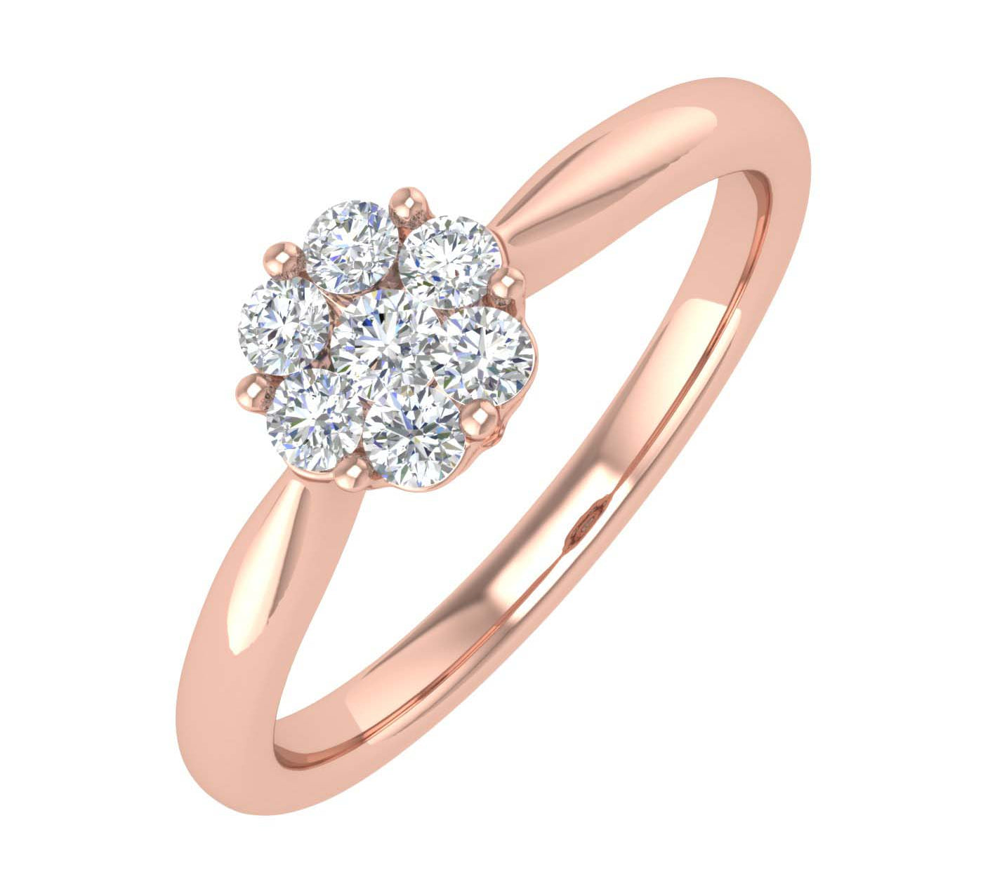 1/4 Carat Prong Set Diamond Cluster Ring Band in Gold - IGI Certified
