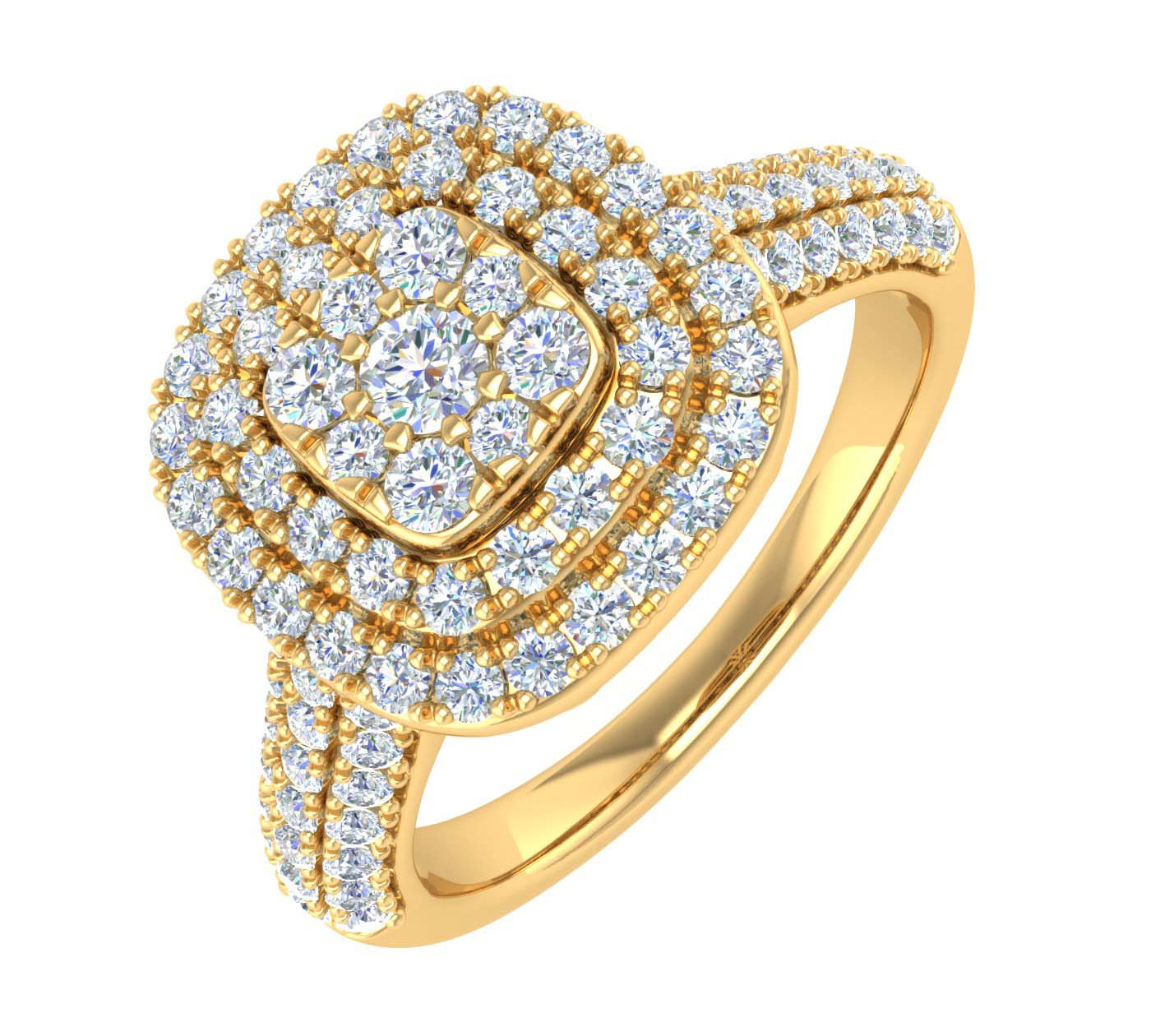 1 Carat Cushion Shape Halo Diamond Engagement Ring in Gold - IGI Certified