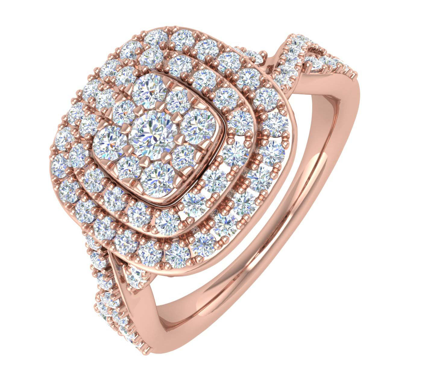 1 Carat Prong Set Diamond Halo Engagement Ring in Gold - IGI Certified