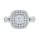 1 Carat Prong Set Diamond Halo Engagement Ring in Gold - IGI Certified
