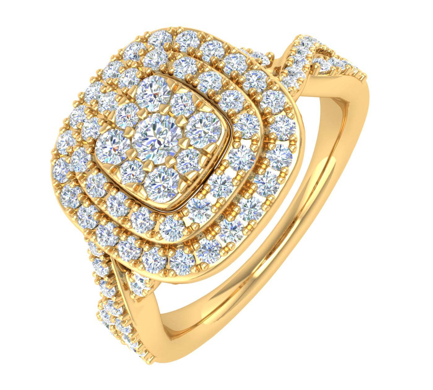 1 Carat Prong Set Diamond Halo Engagement Ring in Gold - IGI Certified