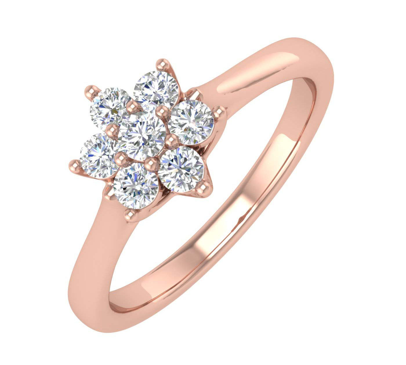 1/4 Carat Flower Shaped Cluster Prong Set Diamond Ring Band in Gold - IGI Certified
