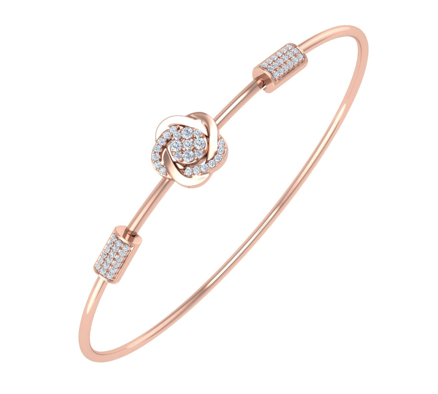 1/5 Carat Diamond Floral Bangle Bracelet in Yellow Gold and Steel