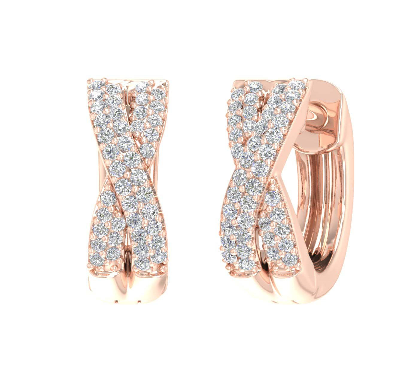 1/4 Carat Pave Set Round Diamond Hoop Earrings in Gold - IGI Certified