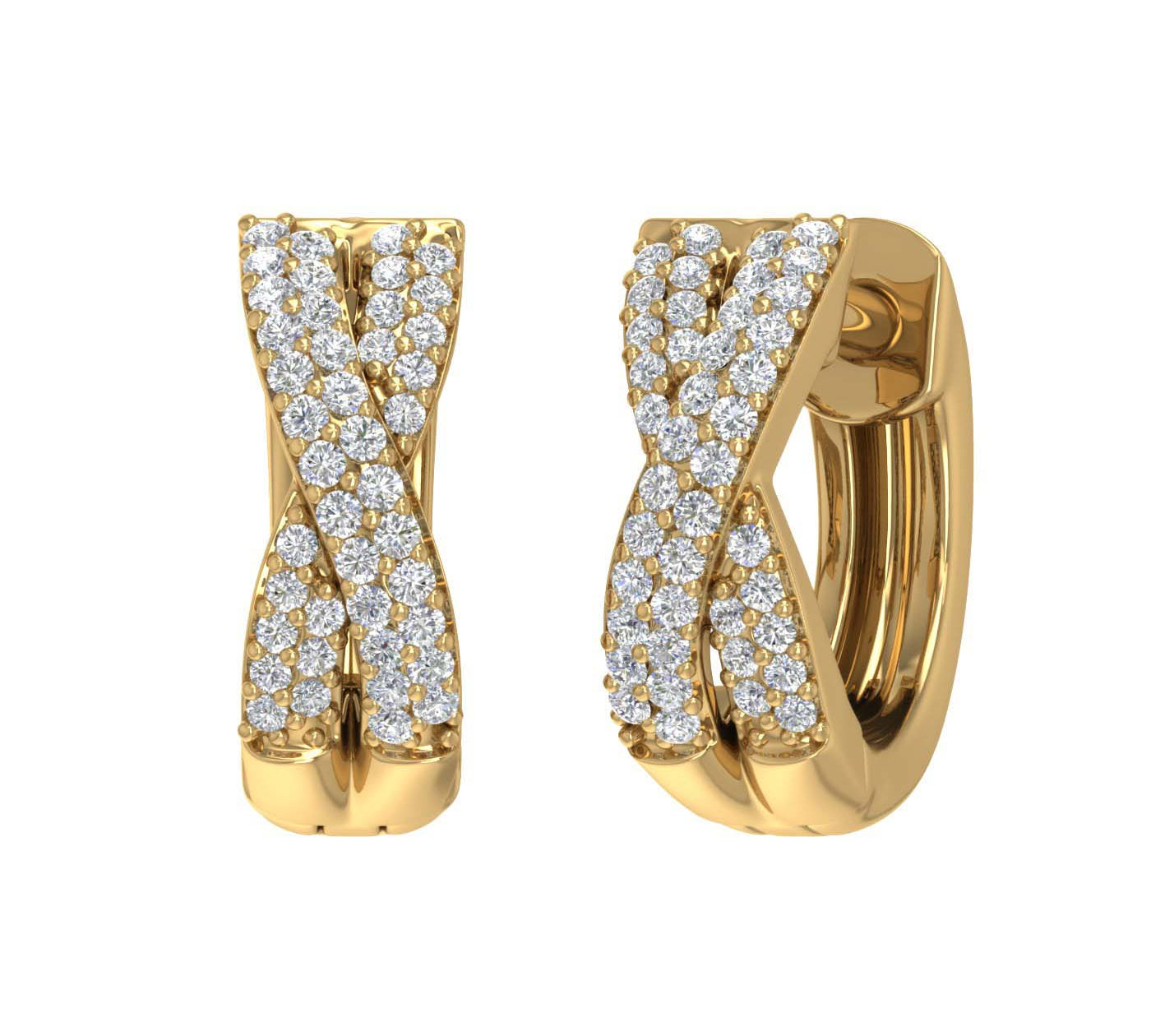 1/4 Carat Pave Set Round Diamond Hoop Earrings in Gold - IGI Certified