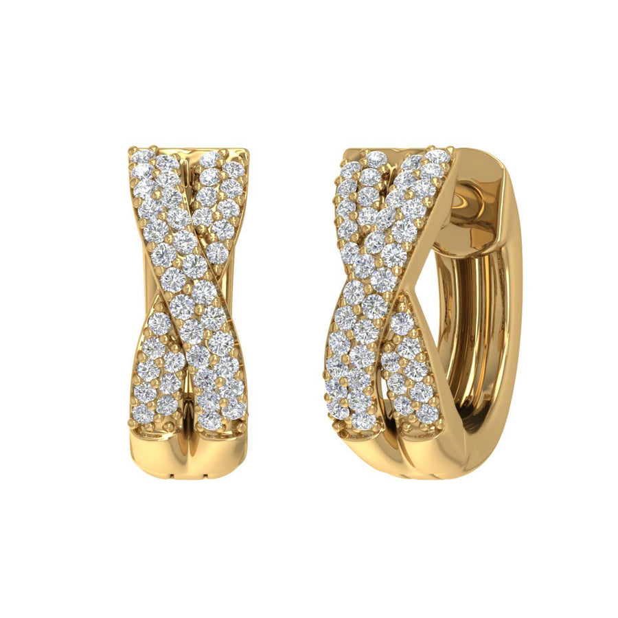 1/4 Carat Pave Set Round Diamond Hoop Earrings in Gold - IGI Certified