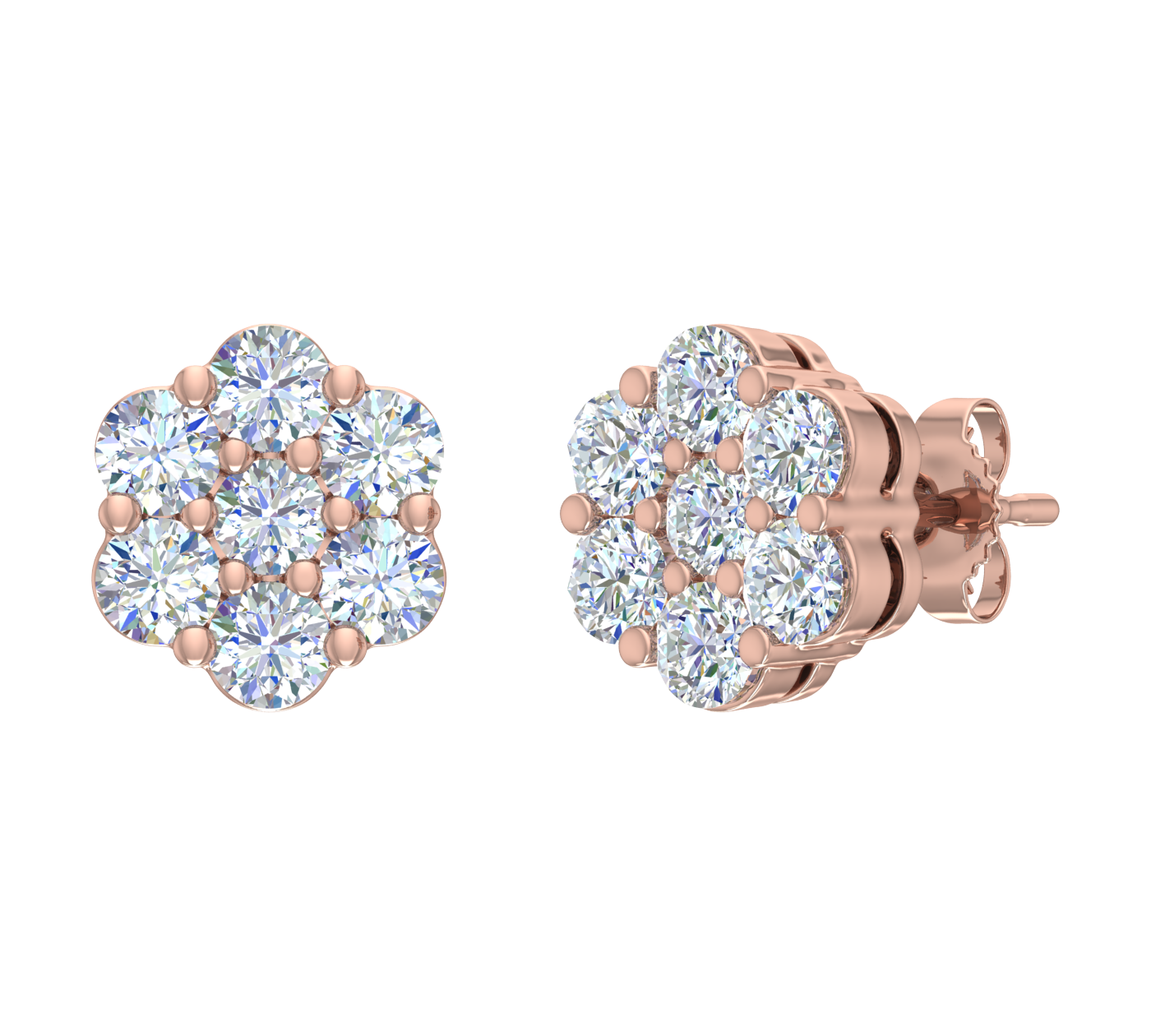 1 Carat Diamond Cluster Stud Earrings in Gold