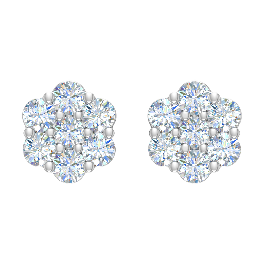 1 Carat Diamond Cluster Stud Earrings in Gold