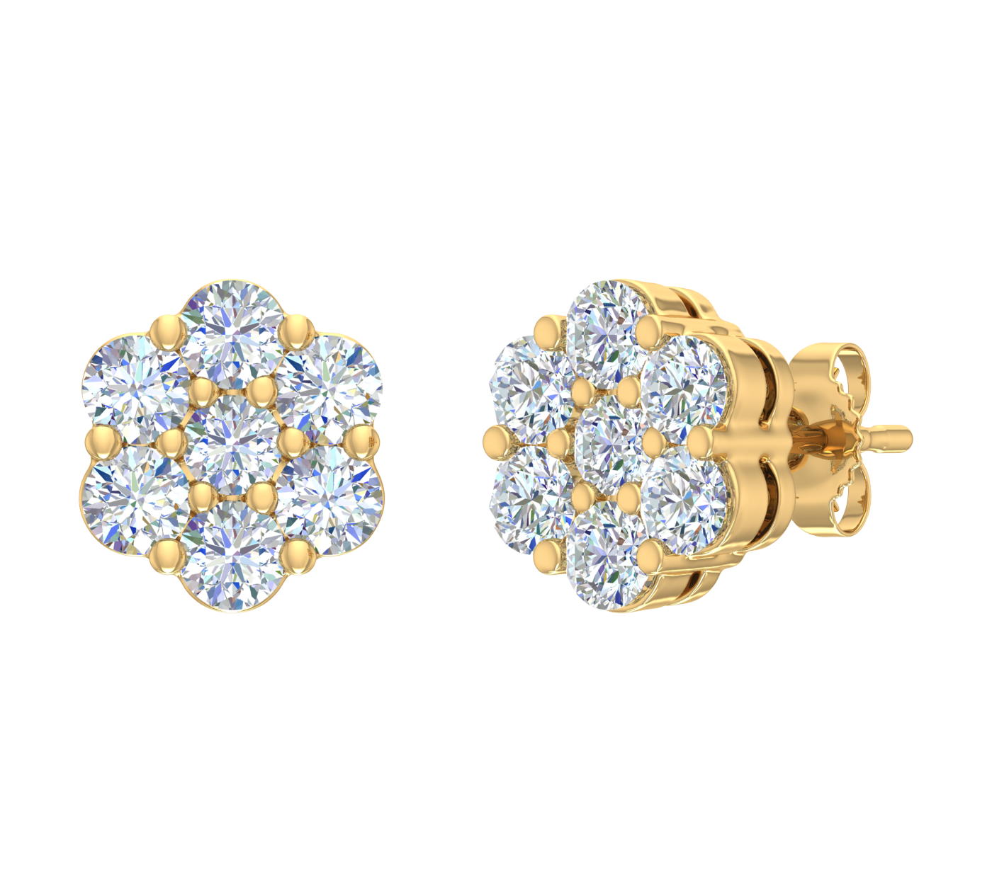 1 Carat Diamond Cluster Stud Earrings in Gold