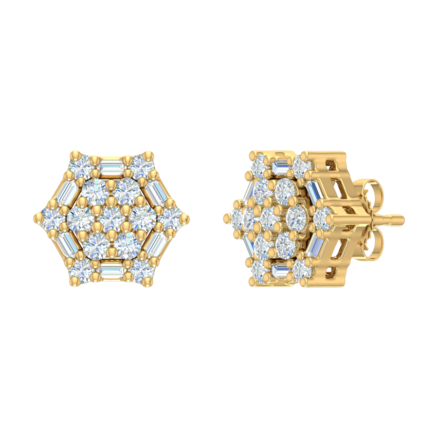 1/2 Carat Diamond Hexagon Stud Earrings in Gold