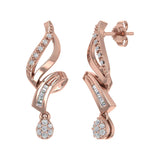 0.15 Carat Baguette and Round Diamond Drop Dangle Earrings in Gold