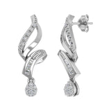 0.15 Carat Baguette and Round Diamond Drop Dangle Earrings in Gold
