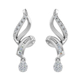 0.15 Carat Baguette and Round Diamond Drop Dangle Earrings in Gold