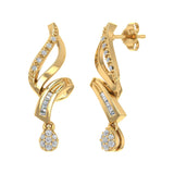 0.15 Carat Baguette and Round Diamond Drop Dangle Earrings in Gold