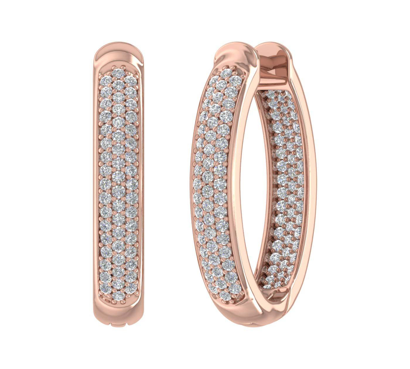 1 Carat Pave Set Diamond Inside-out Hoop Earrings in Gold