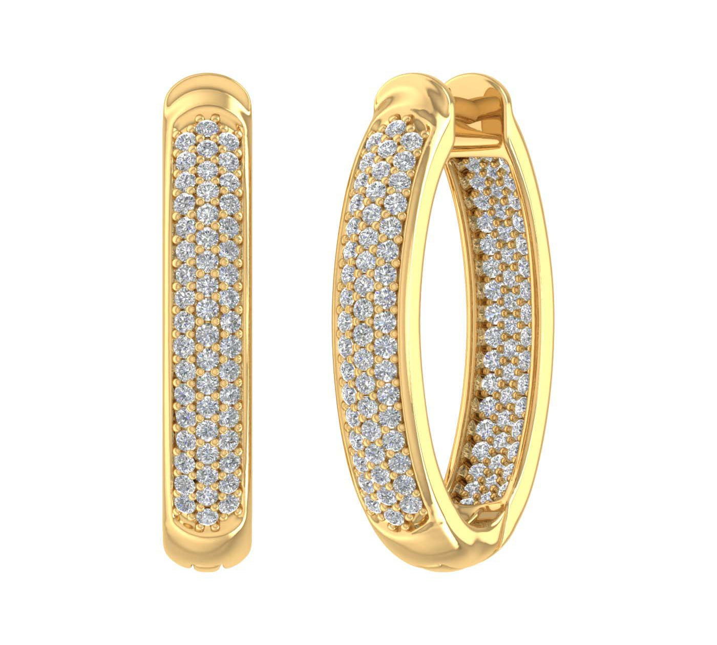 1 Carat Pave Set Diamond Inside-out Hoop Earrings in Gold