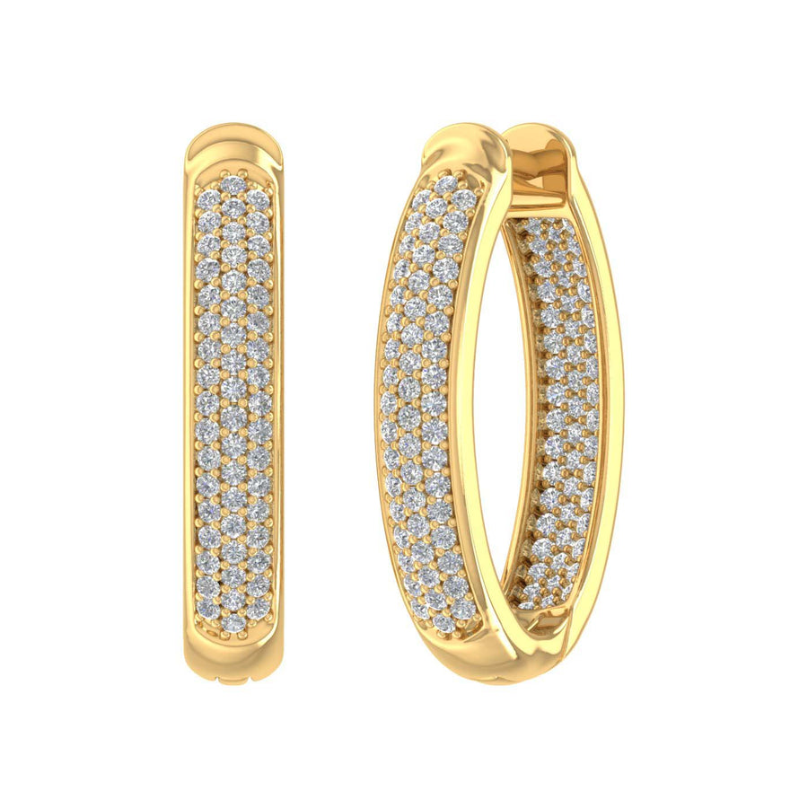 1 Carat Pave Set Diamond Inside-out Hoop Earrings in Gold