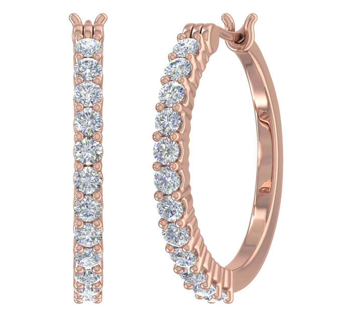 3/4 Carat Round White Diamond Ladies Huggies Hoop Earrings in Gold - IGI Certified