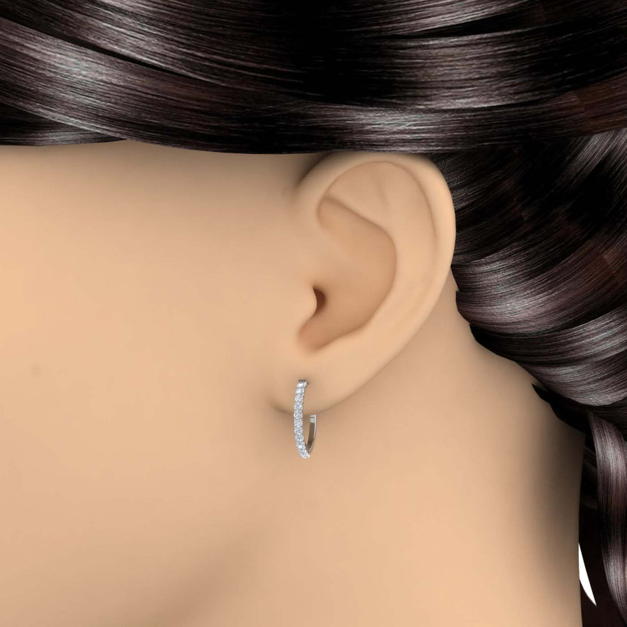 3/4 Carat Round White Diamond Ladies Huggies Hoop Earrings in Gold - IGI Certified