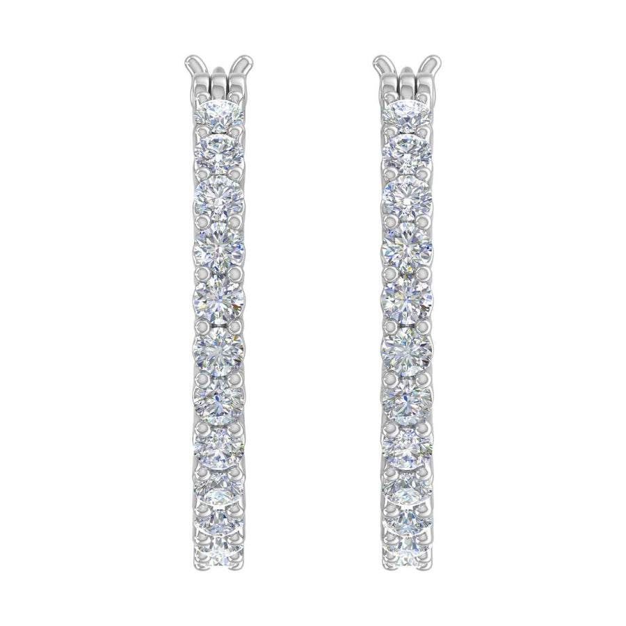 3/4 Carat Round White Diamond Ladies Huggies Hoop Earrings in Gold - IGI Certified