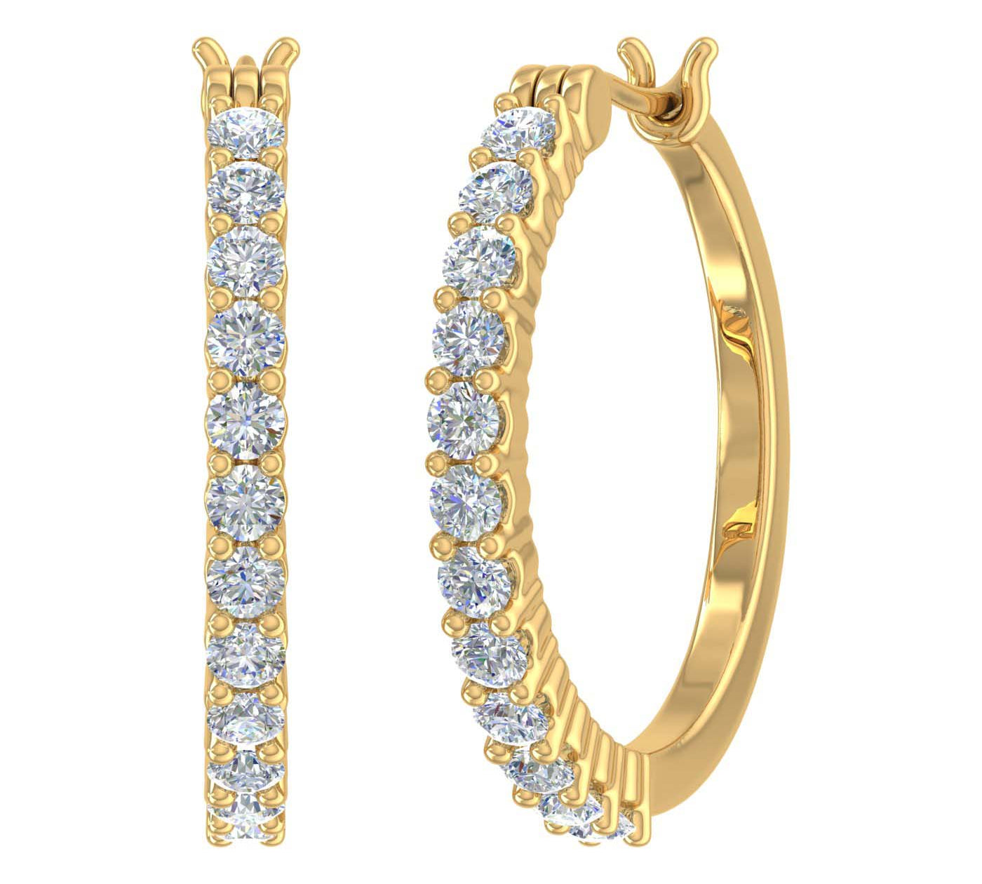 3/4 Carat Round White Diamond Ladies Huggies Hoop Earrings in Gold - IGI Certified