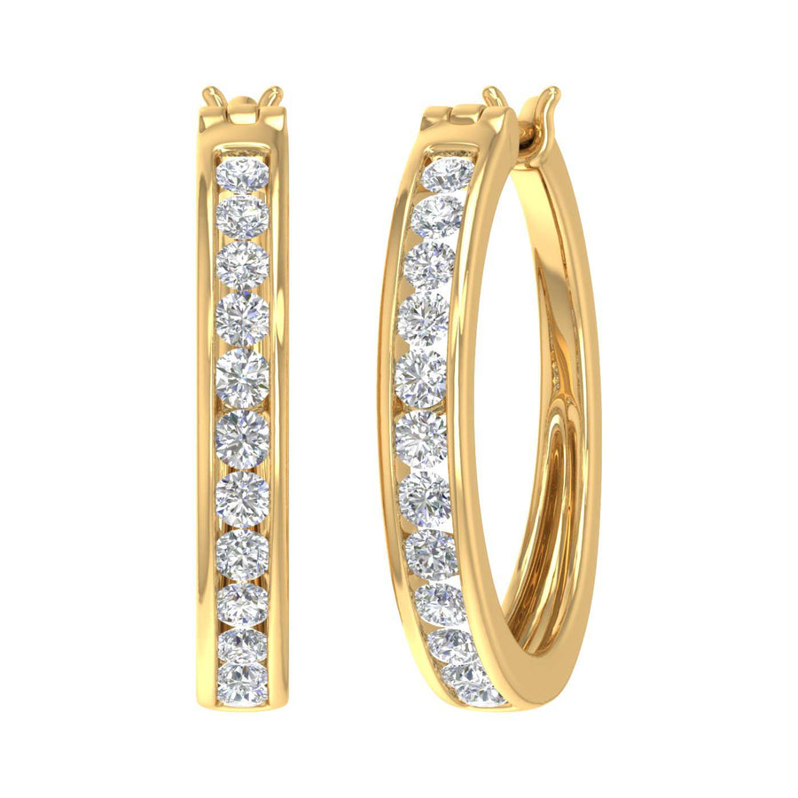 1 Carat Channel Set Diamond Hoop Earrings in Gold