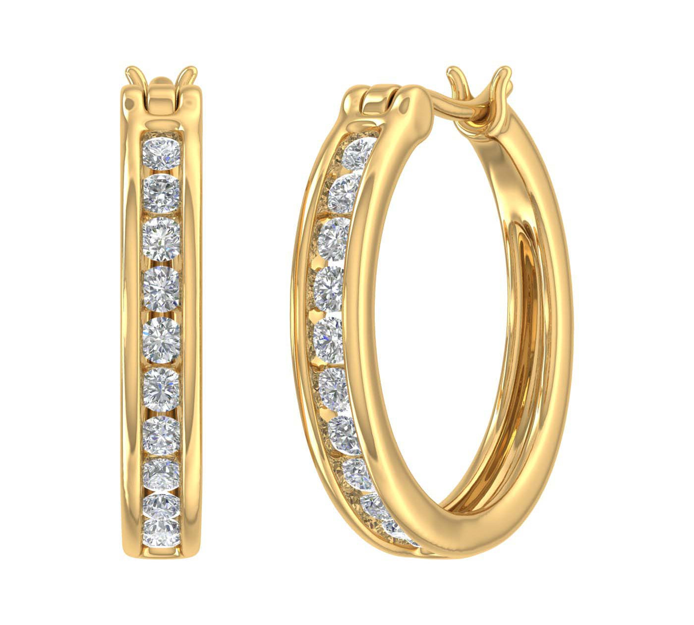 1/2 Carat Channel Set Diamond Hoop Earrings in Gold