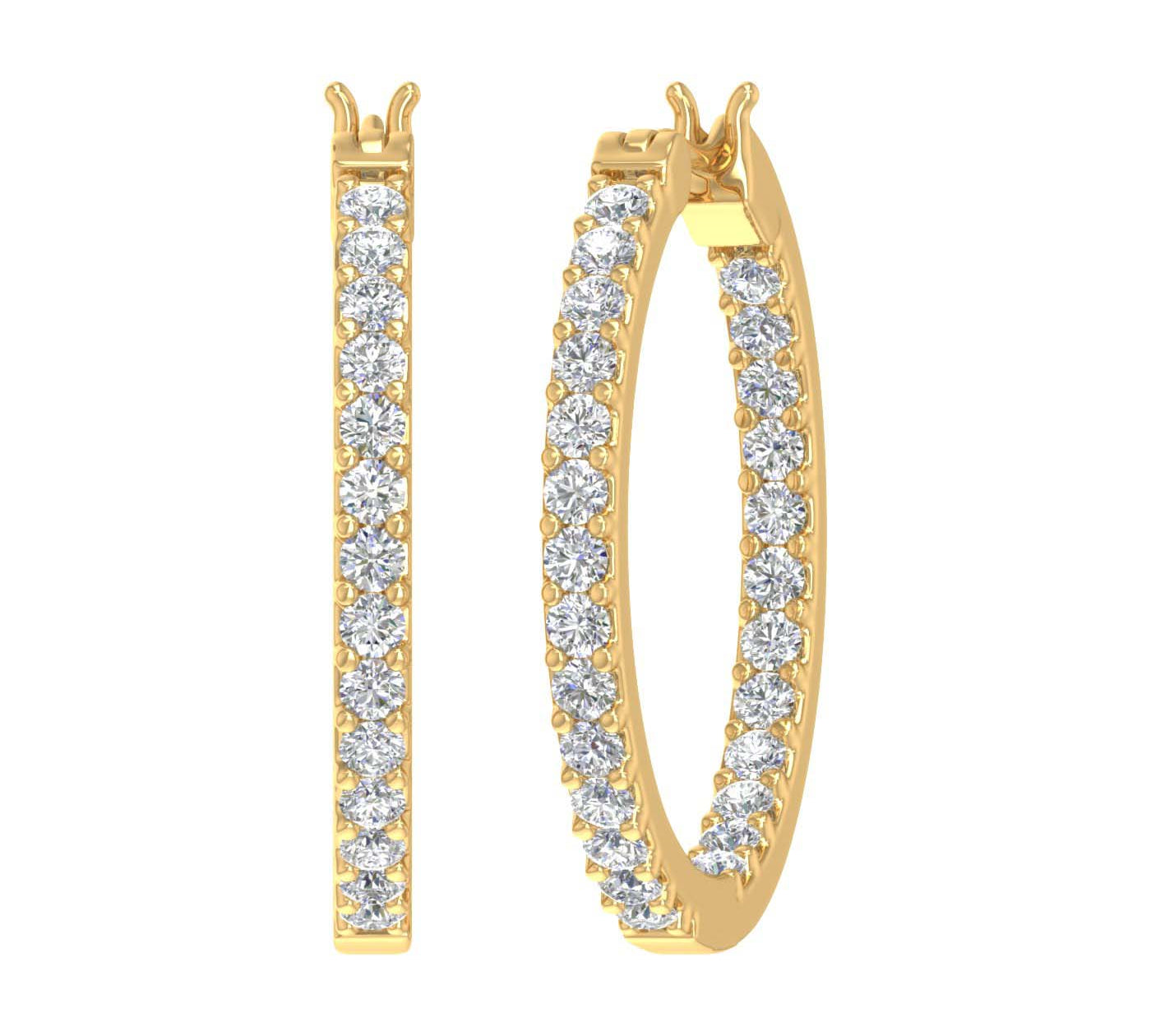 1 Carat Prong Set Diamond Inside-out Hoop Earrings in Gold