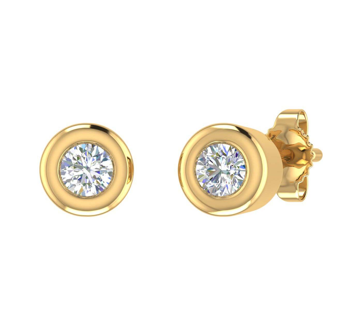 1/5 Carat Bezel Set Diamond Stud Earrings in Gold