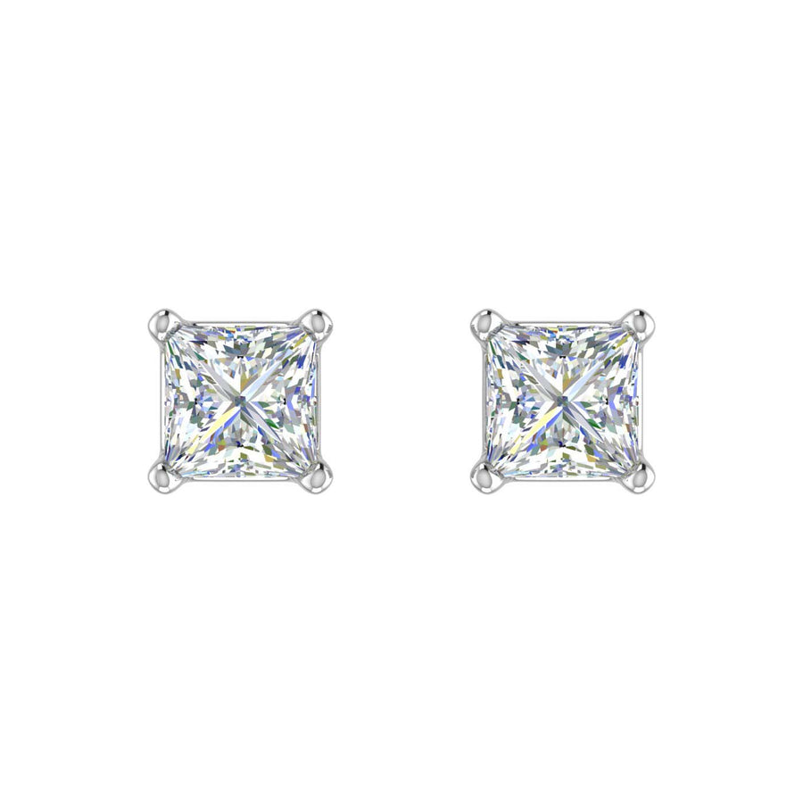 1/2 Carat 4-Prong Set Princess Cut Diamond Stud Earrings in Gold - IGI Certified