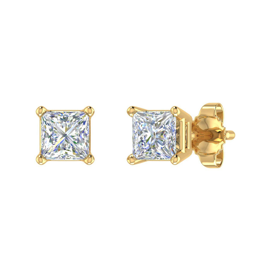 1/2 Carat 4-Prong Set Princess Cut Diamond Stud Earrings in Gold